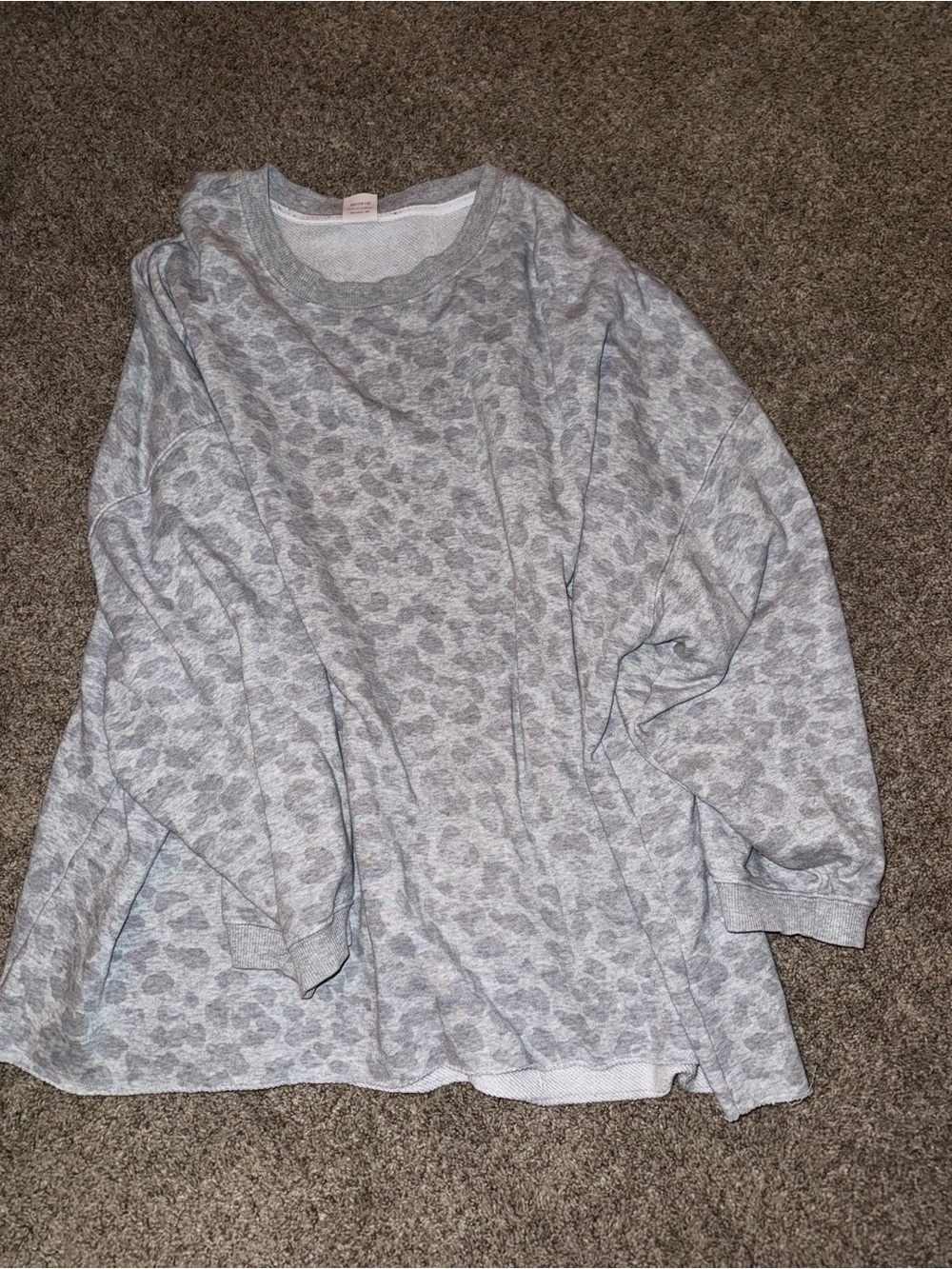 Cozy Grey Leopard Print Pullover Sweatshirt